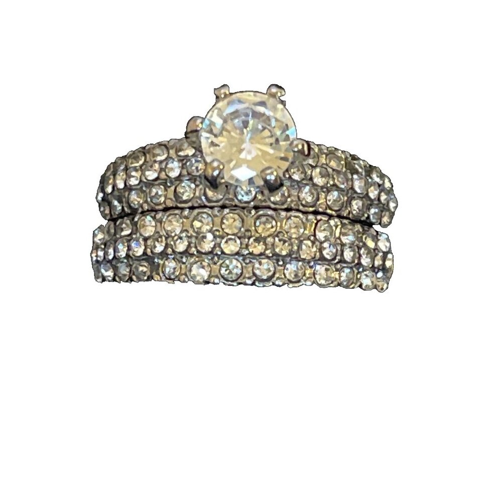2Pc Wedding Ring Set Synthetic Diamond Engagement Set Simulated
